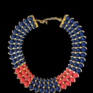 IMAN vintage red and blue with rhinestones three row necklace